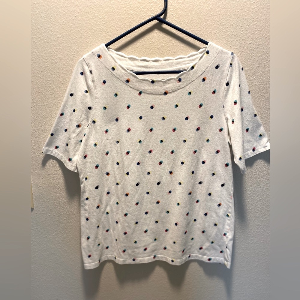 Talbot’s Tee Scalloped Neckline Colored Dot Print Cotton Size Large